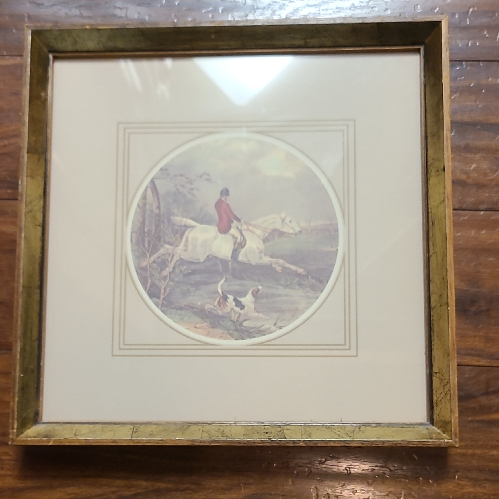 Framed Equestrian Art with Gold Frame